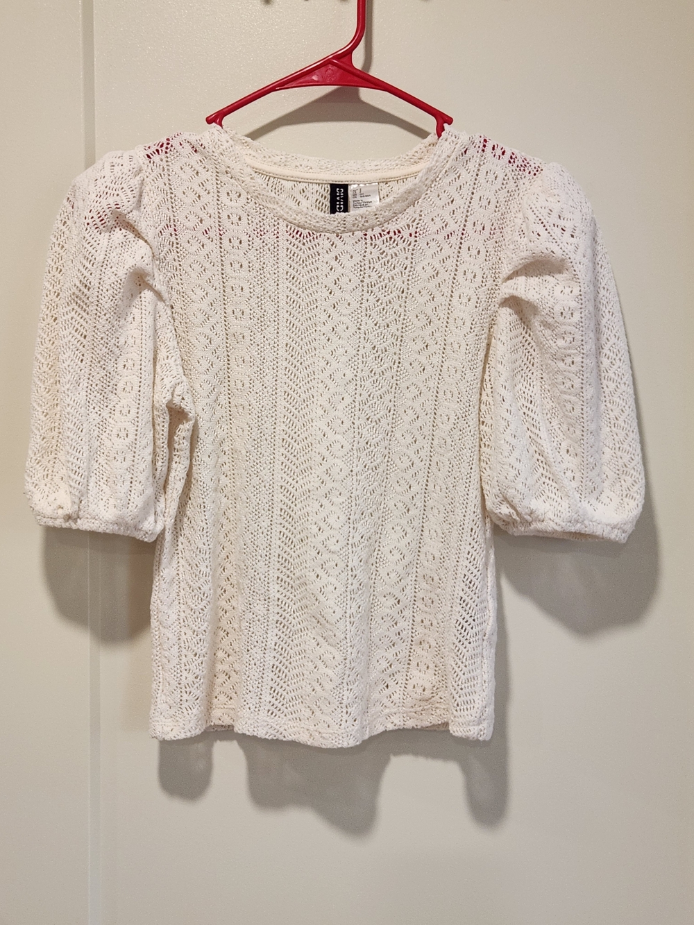 H&M Divided Cream Puff Sleeve Lace Knit Top Small S